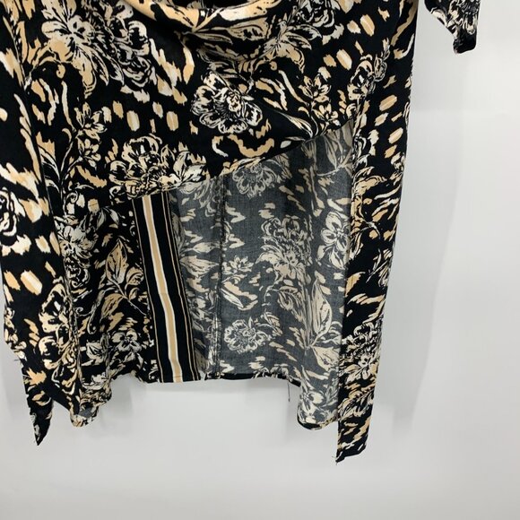 Maurices Kimono Black Floral Print Border Open Front - Picture 7 of 11